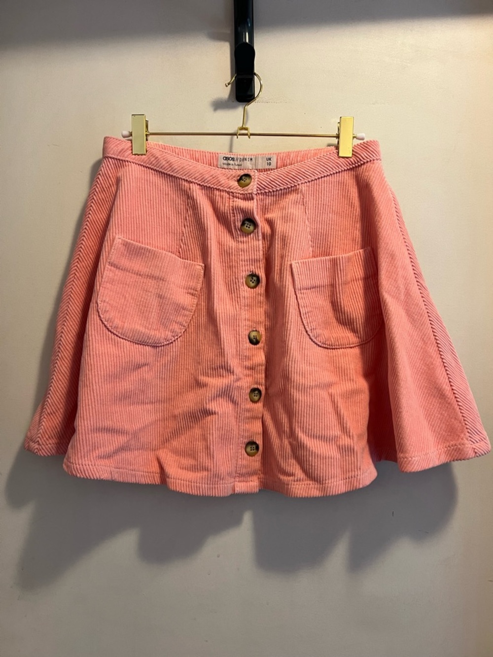 Pink Corduroy Button Up Skirt